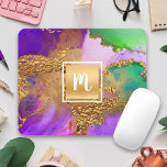 Marble Vattencolor guld lila aqua grönt monogram Musmatta<br><div class="desc">En glatt, faux-guld-folie med ett skript-typografi-monogram täcker till en början över rik, guld, lila, grönt, akva och rosa vattenfärgsbakgrund på denna elegant, trendig, gir, monogram i munspad. Gör en chic och snyggt påstående varje gång du användor den. En underbar gåva till en vän, förutom dig själv! Skriv bara in den...</div>