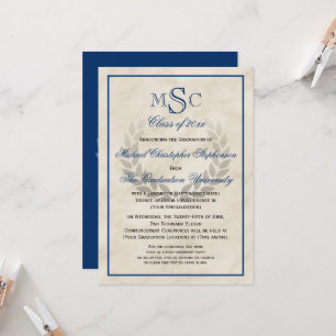Marble WAN Monogram Classic College Graduation Inbjudningar