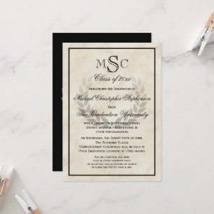 Marble WAN Monogram Classic College Graduation Inbjudningar