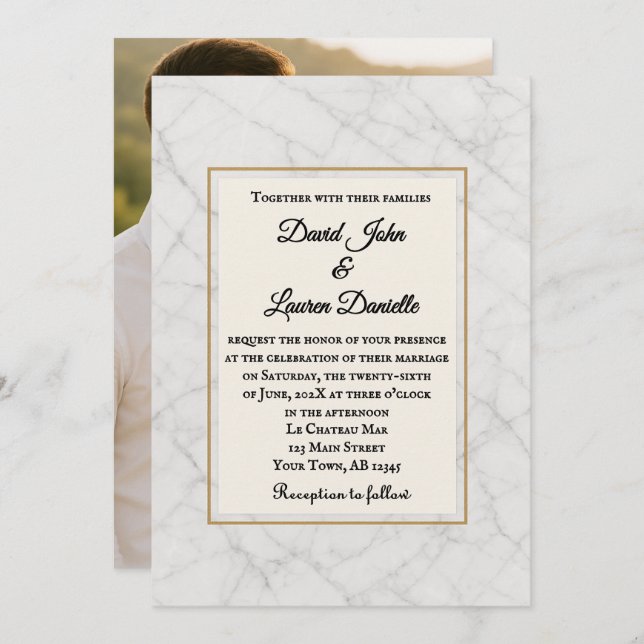 Marble Whisper Photo Wedding Invitation Inbjudningar (Fram/baksida)