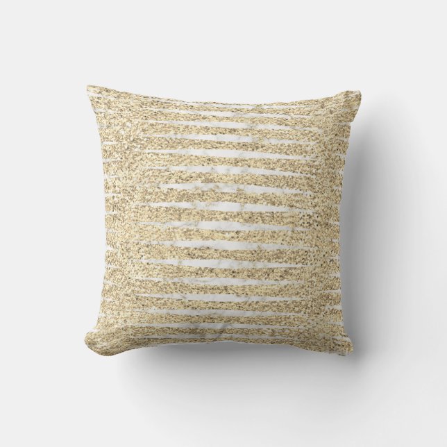 Marble White Grått Faux Guld Glitter Rand Kudde (Framsida)