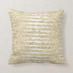 Marble White Grått Faux Guld Glitter Rand Kudde