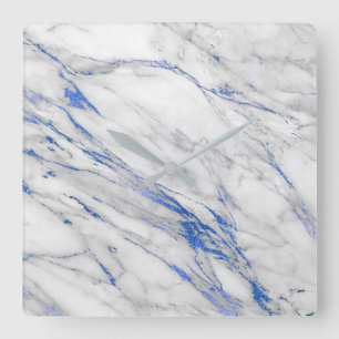 Marble White Grått Saphire Navy Blue Carrara Fyrkantig Klocka