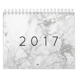 Marble White Grått Silver Guld Rosa Kalender