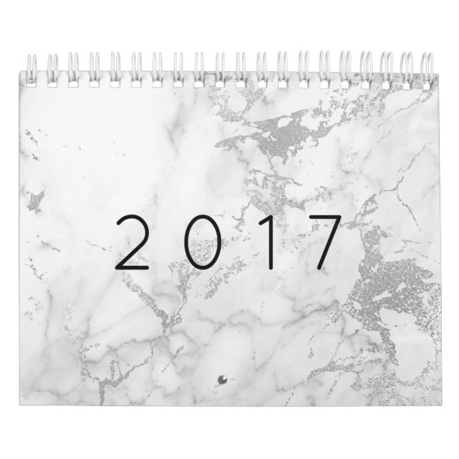 Marble White Grått Silver Guld Rosa Kalender (Omslag)