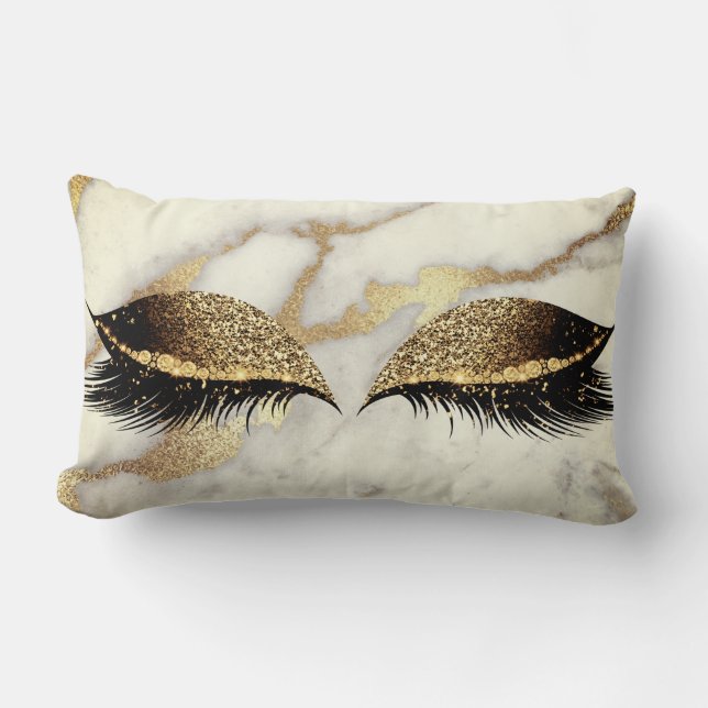 Marble White Guld Grått Silver Glam Makeup Lash Lumbarkudde (Framsida)