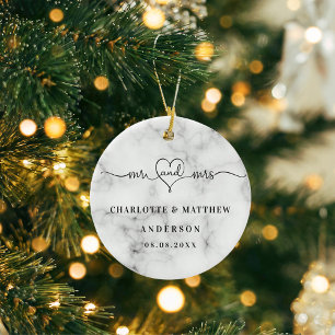 Marble white mr elegant nyligen weds christmas julgransprydnad keramik