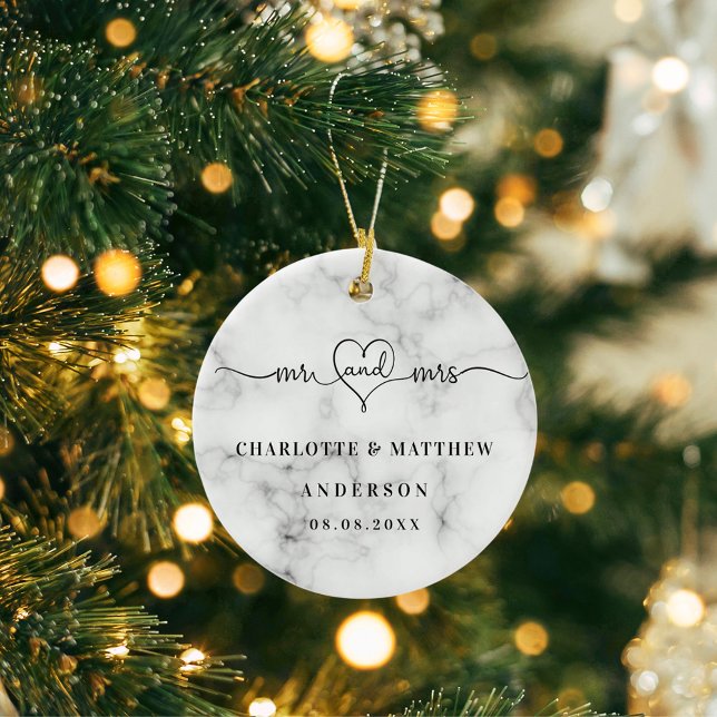 Marble white mr elegant nyligen weds christmas julgransprydnad keramik (Skapare uppladdad)