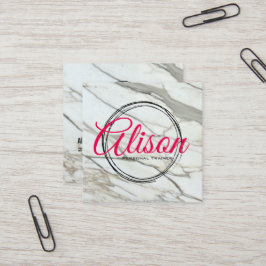 Marble white rosa calligraphy brev square card. fyrkantigt visitkort