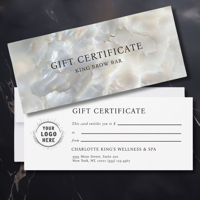 MARBLE WHITE-SILVER SALON LOGOTYP GIFT CERTIFICATE (MARBEL WHITE-SILVER SALON LOGO GIFT CERTIFICATE with your name, data & your ownn logo)