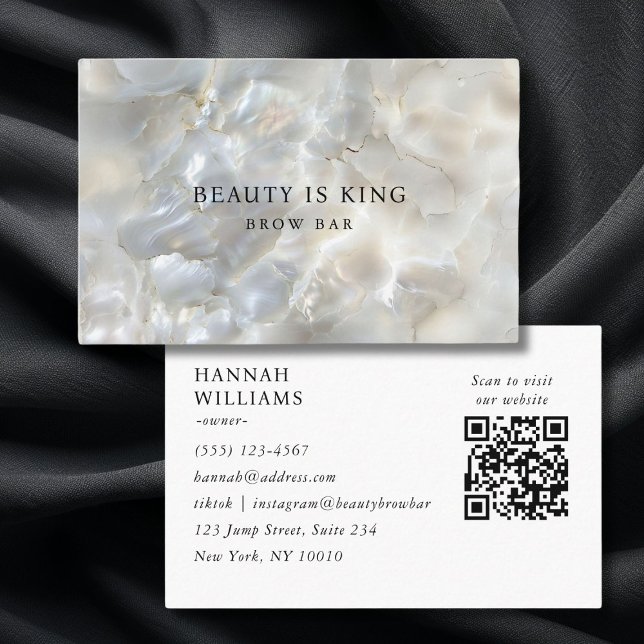 Marble, White-Silver, Salon, OR-kod Visitkort (Photo, Marble, White-Silver, Salon, OR-Code Business Card)