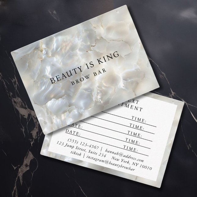 MARBLE WHITE-SILVER SALON TIDSBESTÄLLNING KORT (Modern, marble, white, silver, elegant, modern, customizable appointment card for beauty salon (hair)