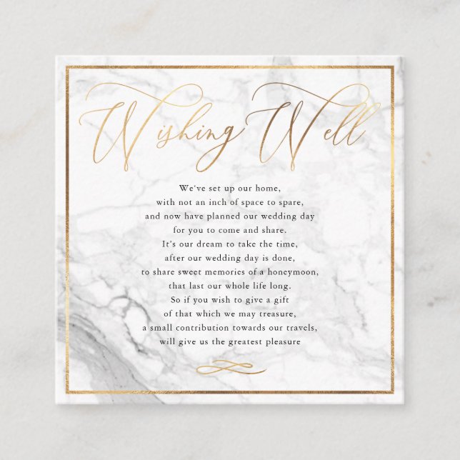 Marble Wishing well, Calligraphy Faux Guld Tilläggskort (Framsida)