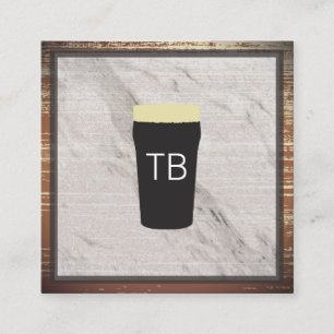 Marble with Wood Trim and Monogram Fyrkantigt Visitkort