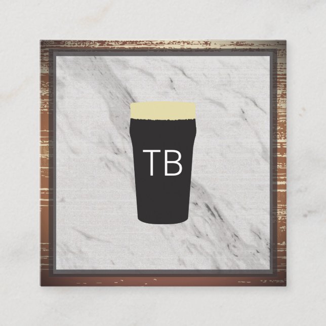 Marble with Wood Trim and Monogram Fyrkantigt Visitkort (Framsida)