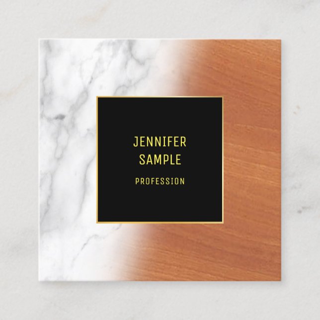 Marble Wood Black Guld Elegant Luxury Plain Coola Fyrkantigt Visitkort (Framsida)