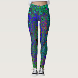 Marbleblå och akmarin Abstrakt Retro Virvel Leggings