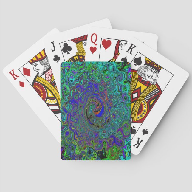Marbleblå och akmarinblå abstrakt retro virvel casinokort (Baksidan)