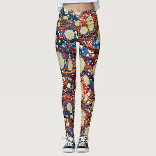 MARBLED ABSTRAKT RED BLUE SWIRLS,VITA CIRKLER LEGGINGS