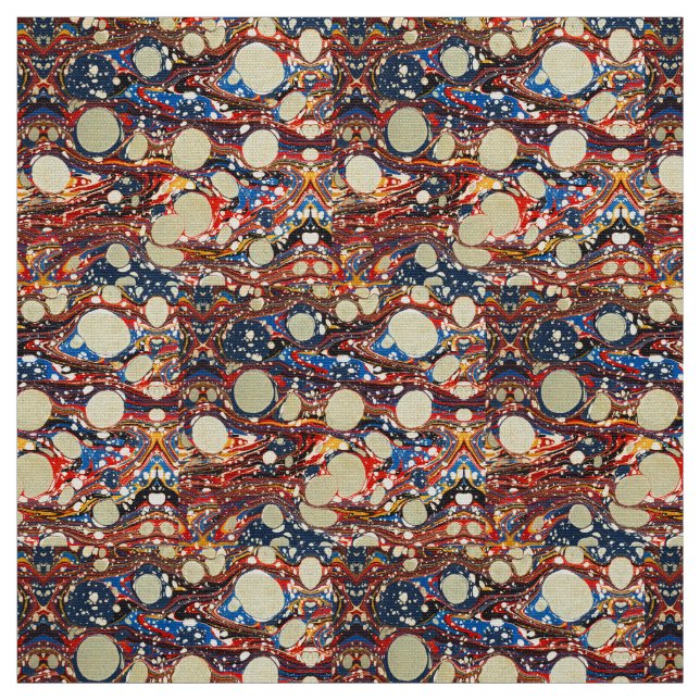 MARBLED ABSTRAKT RED BLUE SWIRLS,VITA CIRKLER TYG (Provkarta)