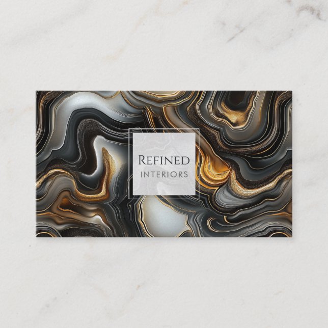 Marbled Black Agate Business Card Visitkort (Framsida)