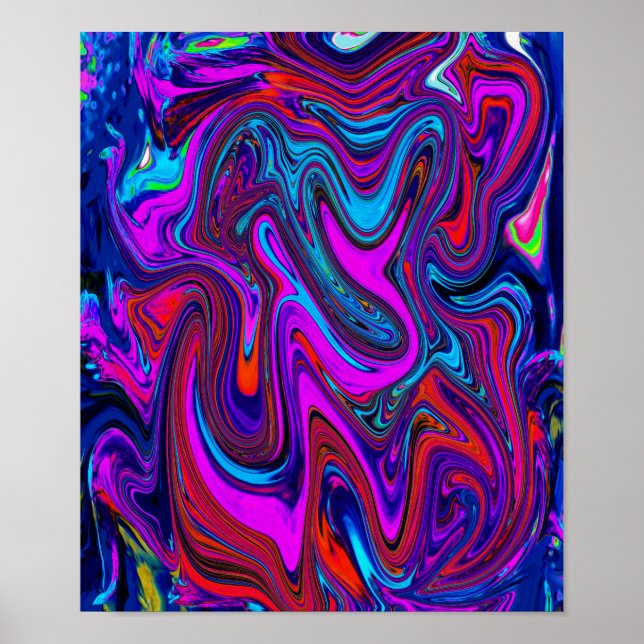 Marbled Magenta, Blue and Red Abstract Art Poster (Framsidan)
