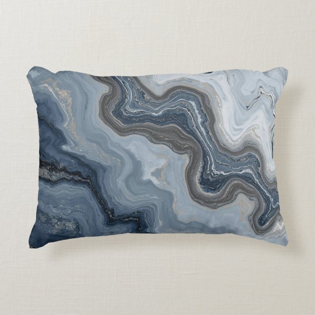 Marbled Navy Blue Light Dusty Blue Abstract Design Prydnadskudde (Framsidan)
