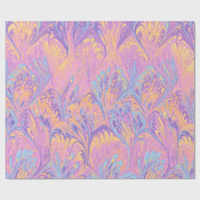 MARBLED PAPER,ABSTRACT PINK BLUE PEACOCK PATTERN PRESENTPAPPER (Platt)