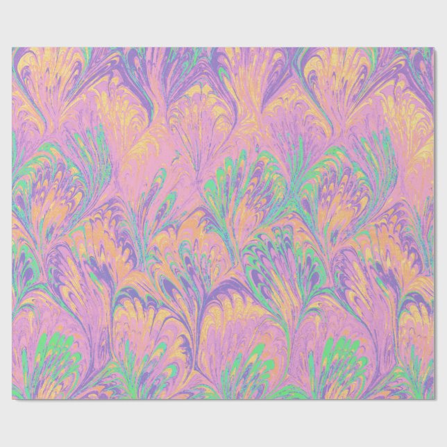 MARBLED PAPER,ABSTRACT PINK GREEN  PEACOCK PATTERN PRESENTPAPPER (Platt)