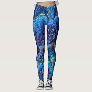 MARBLED PAPPER,ABSTRAKT BLUE LILA PEACOCK MÖNSTER LEGGINGS