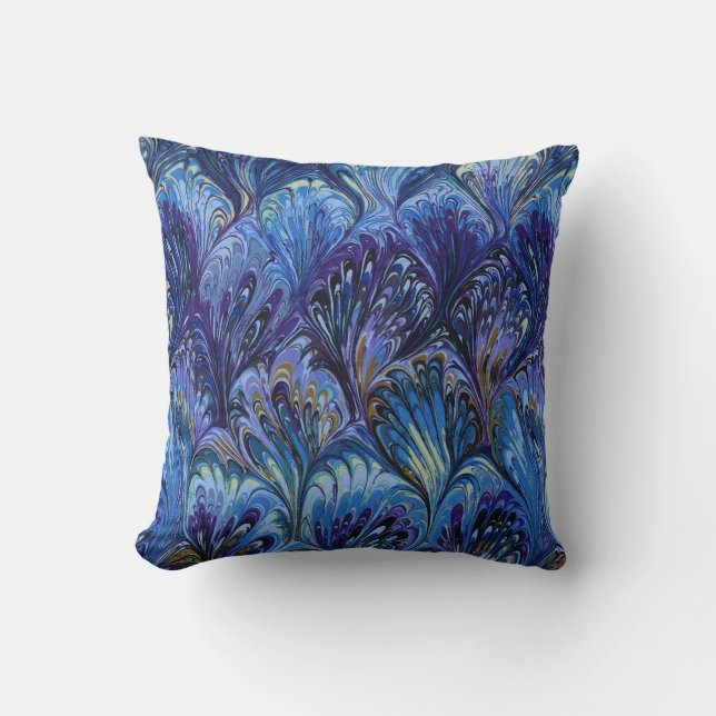 MARBLED PAPPER,ABSTRAKT BLUE PEACOCK MÖNSTER,SVARO KUDDE (Framsida)