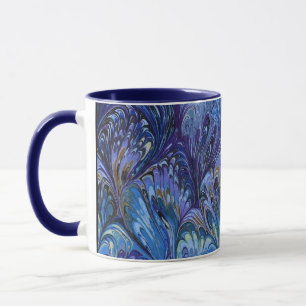 MARBLED PAPPER,ABSTRAKT BLUE PEACOCK MÖNSTER,SVARO MUGG