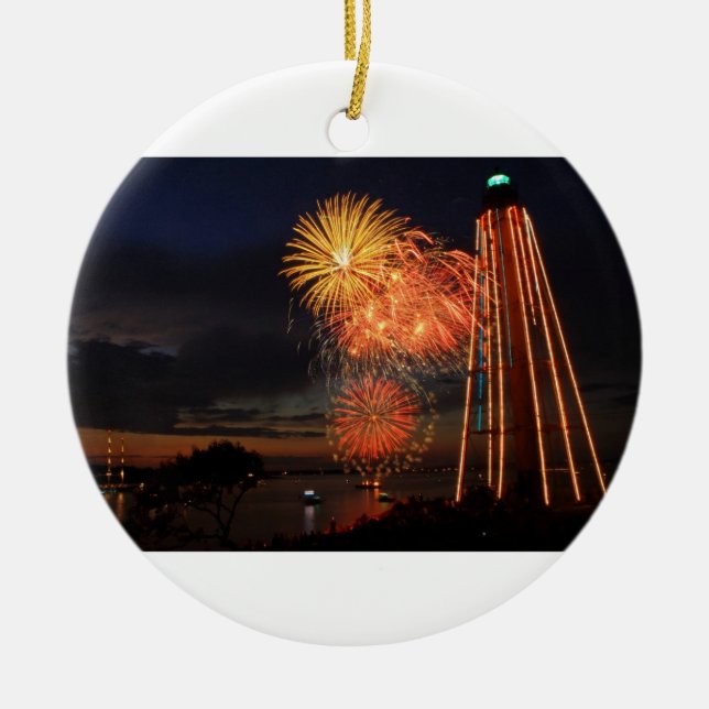 Marblehead fyrverkerifyr julgransprydnad keramik (Framsidan)