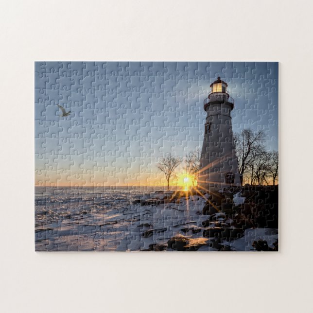 Marblehead Lighthouse Winter Sunrise Pussel (Horisontell)