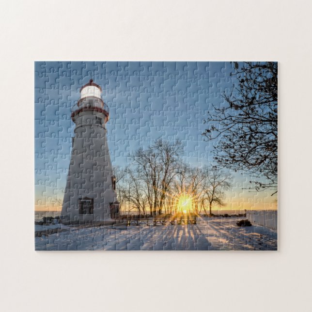 Marblehead Lighthouse Winter Sunrise Pussel (Horisontell)