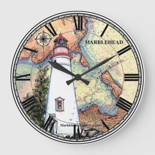 Marblehead Lighthouthouse Wall Clock Stor Klocka (Framsida)