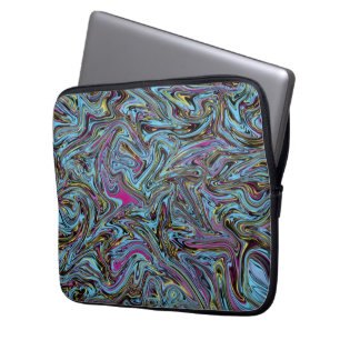 Marbleiserad Abstrakt Swirls Black Rosa Blue Gult Laptop Fodral