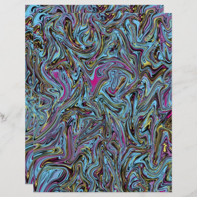Marbleiserad Swirls Black Gult Rosa Blue Scrapbook (Fram/baksida)