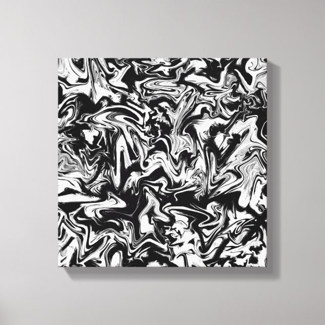 Marbleized Black and White Modern Abstrakt Artwork Canvastryck (Framsida)