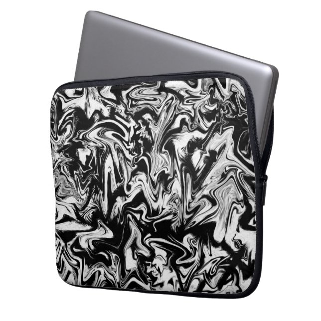Marbleized Black and White Modern Abstrakt Artwork Laptop Fodral (Framsidan Vänster)