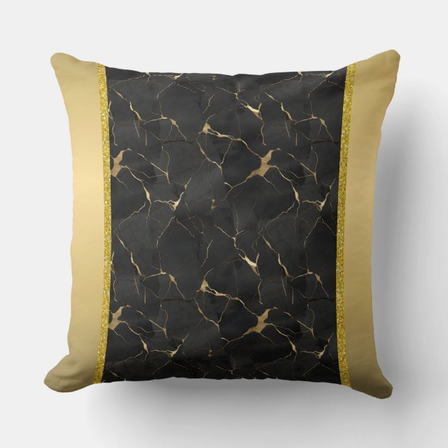 Marbleized Black & Guld Luxury Dekorativ kudde (Framsida)