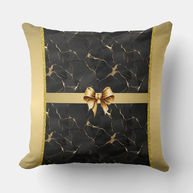Marbleized Black & Guld Luxury Dekorativ kudde (Framsida)