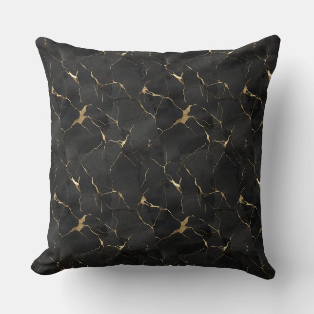 Marbleized Black & Guld Luxury Kudde (Framsida)
