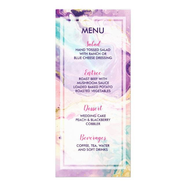 Marbleous Dream Bröllop Menu Reklamkort (Framsidan)
