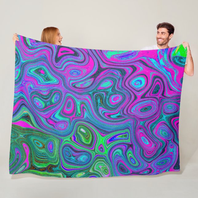 Marblerad Magenta och Limegrön Groovy Abstrakt Kon Fleecefilt (På plats)