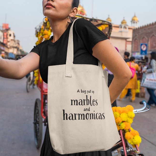 Marbles & Harmonicas Quirky Music Älskare Gift Tygkasse (Shop now and carry your love for music and fun wherever you go!)
