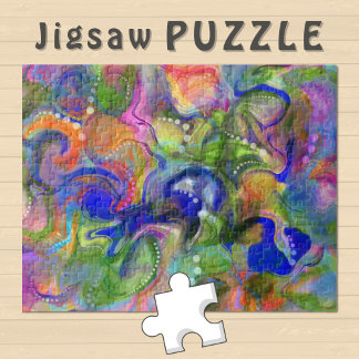 Marbling Art abstrakt Blue grönt orange - Pussel