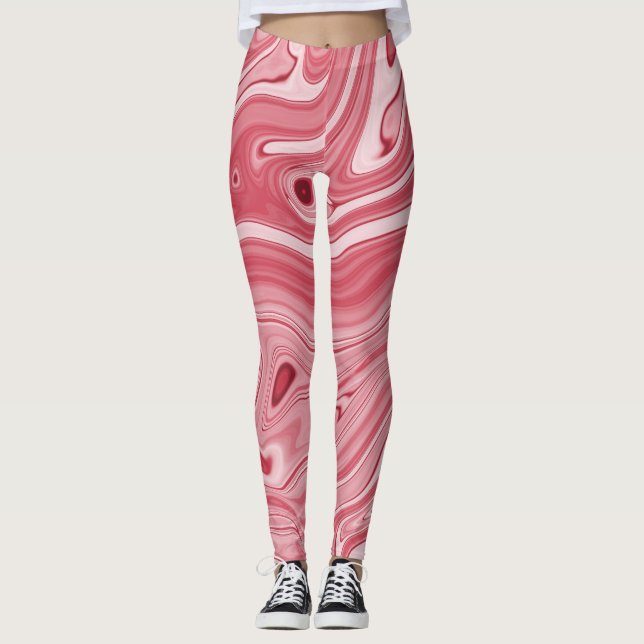 Marbling Art: Red Abstrakt Elegance. Leggings (Framsida)