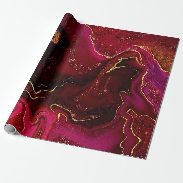 Marbling guldröd design presentpapper (Utrullad)