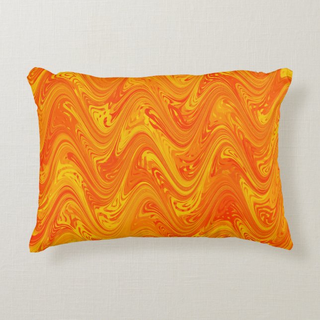 Marbling Orange Gult Red Mönster Prydnadskudde (Framsidan)